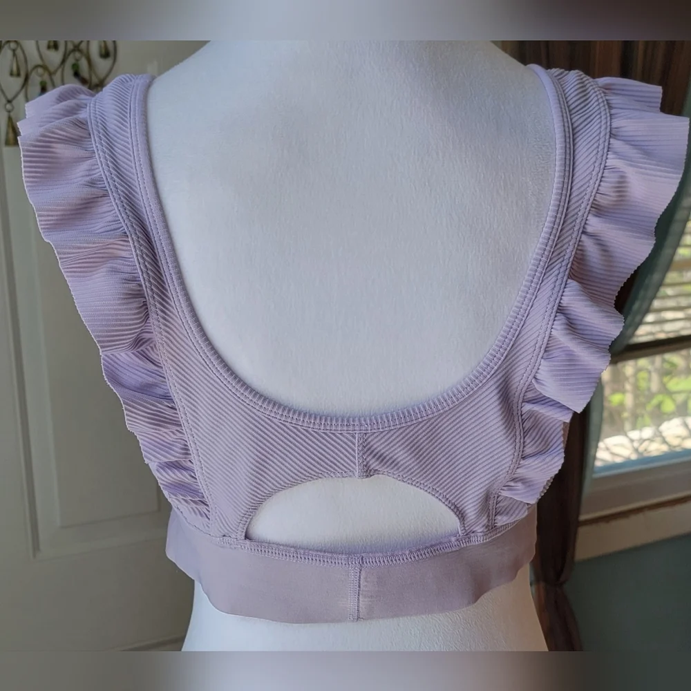FP Movement Free People Ruffled Up Yoga Top Women's L Lilac Sport Bra Crop Tank - Picture 3 of 12